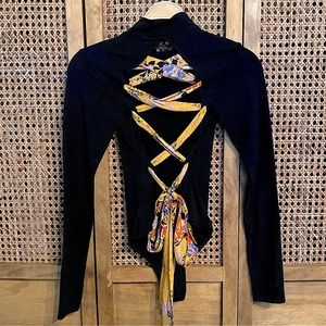NWOT Free People (Party in the back) Tie-up Mock Bodysuit (XS)